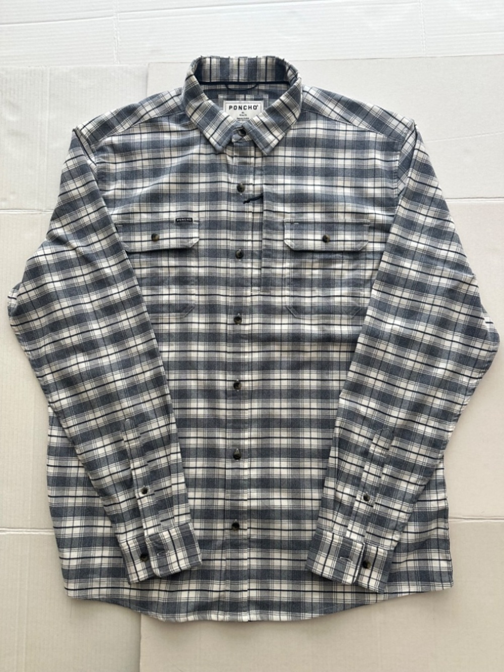 PONCHO Mens Performance Flannel Shirt Button Down Size XL Slim